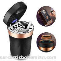 Solarxia Car Ashtray Auto Ashtray Cigar Electronic Cigarette Lighter Detachable Solar Powered USB Rechargeable with Lid Blue LED Light Stainless Ceramic for Most Car Cup Holder Home Office Black B07JZ7616Y